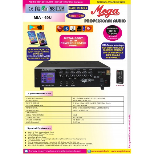 MIA 60U P.A Medium Power Mixer Amplifier